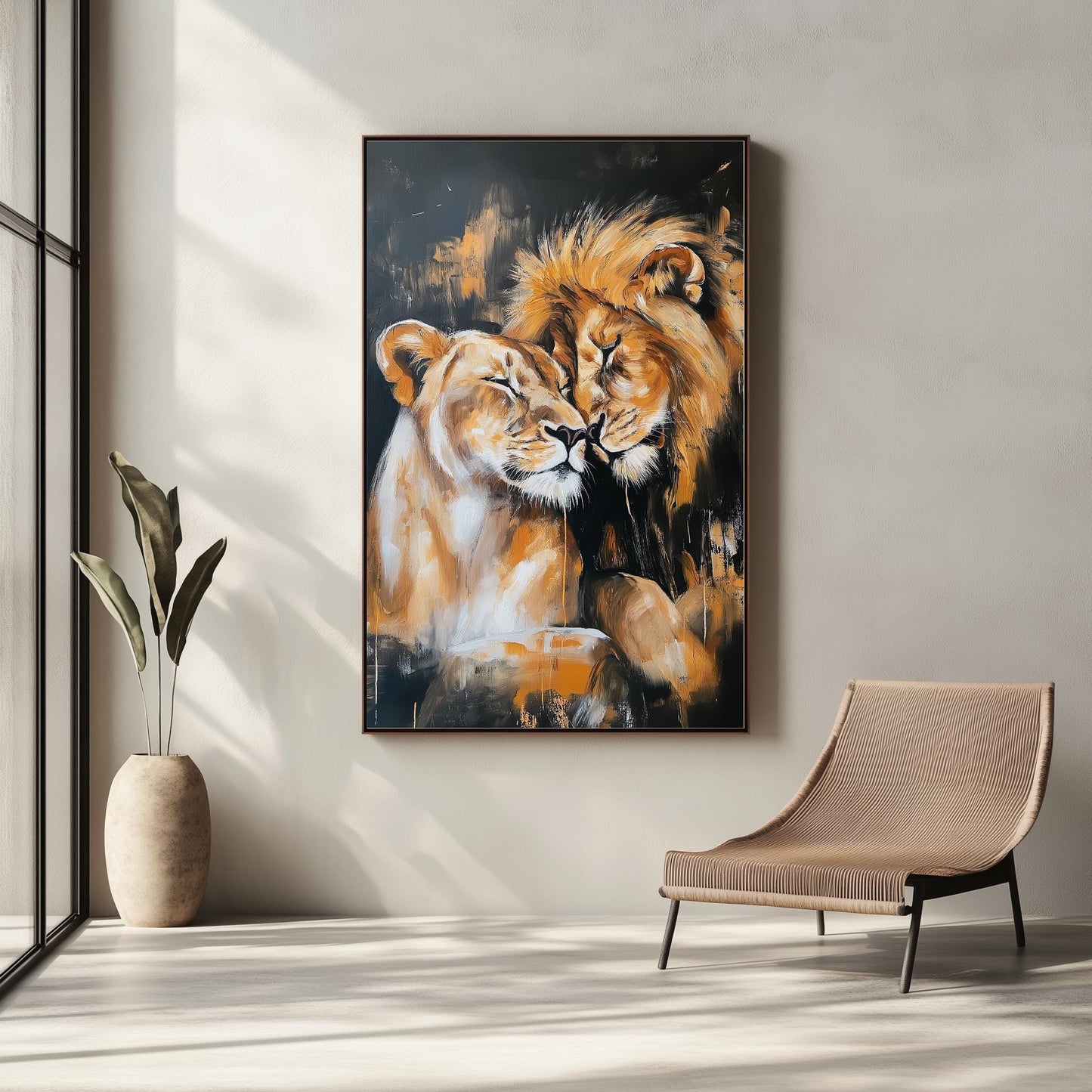 Lion and Lioness Canvas Art  Romantic Animal Wall Decor for Couples