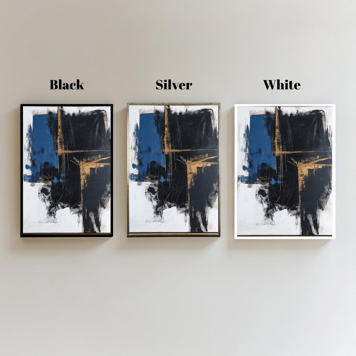 Abstract Blue and Black Canvas Art, Modern Wall Decor, Bold Abstract Painting for Living Room