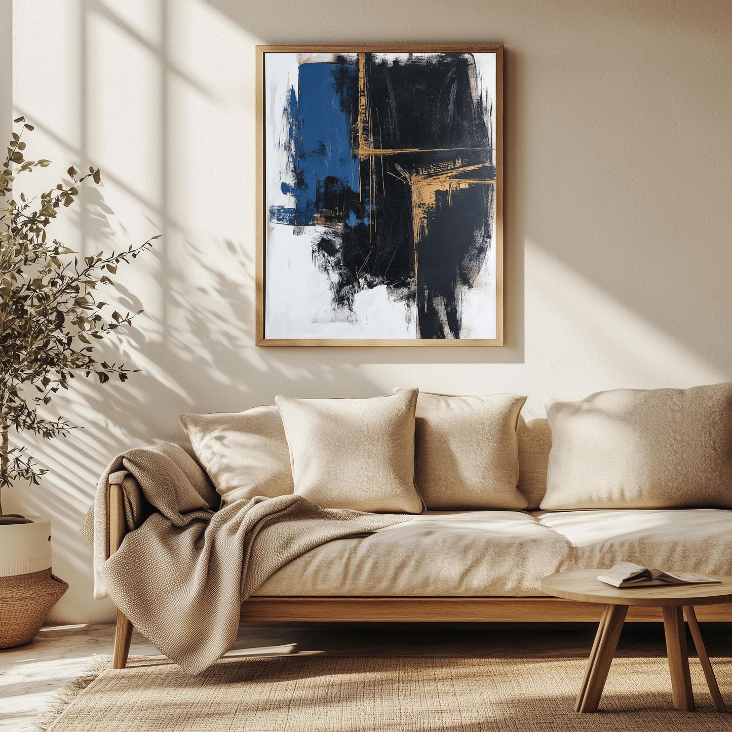 Abstract Blue and Black Canvas Art, Modern Wall Decor, Bold Abstract Painting for Living Room