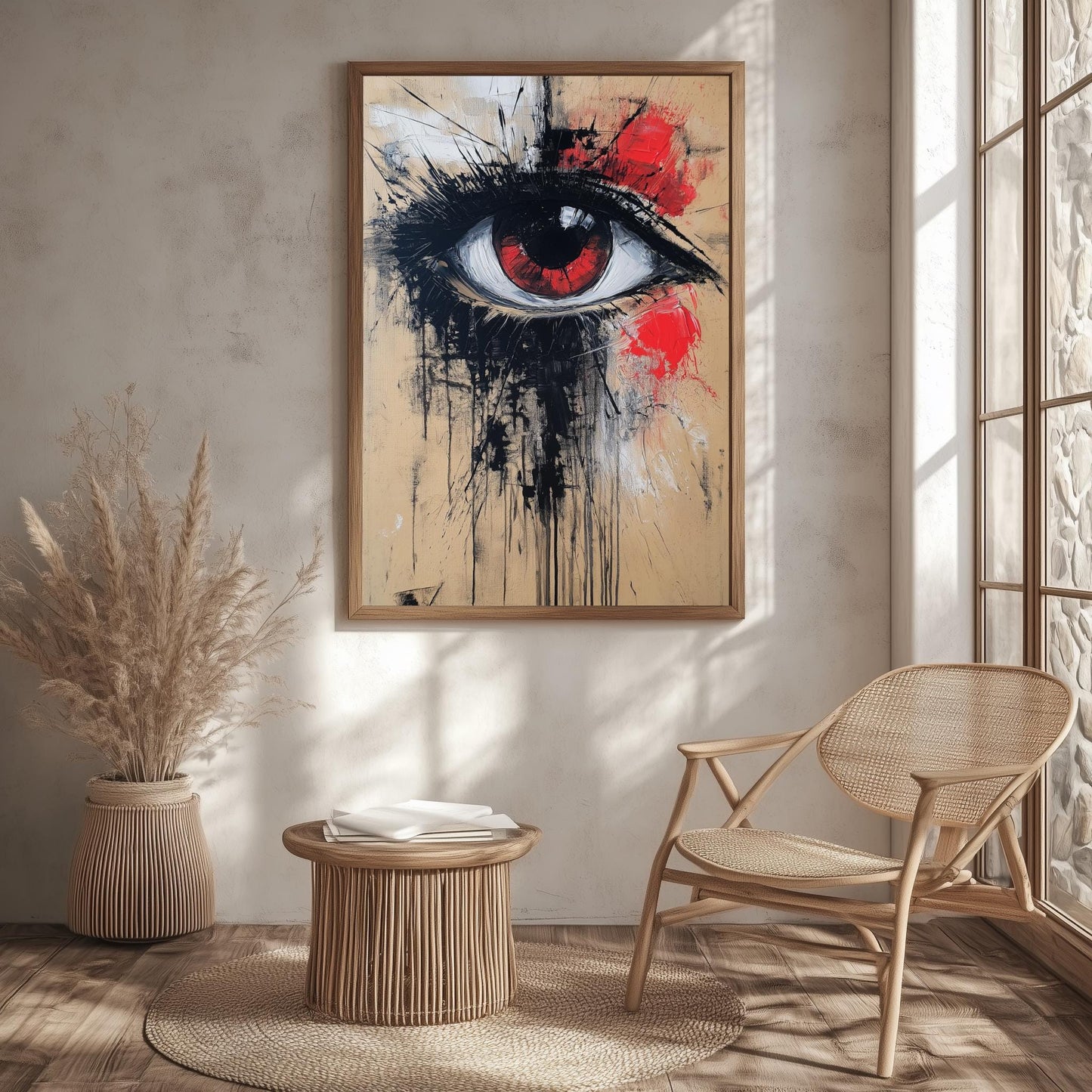 Abstract Eye Art Canvas, Red and Black Modern Wall Decor, Expressionist Wall Art, Eye Graphic Print, Large Canvas, Abstract Portrait