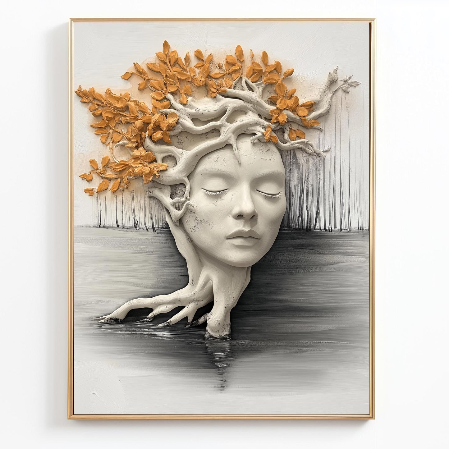 Abstract Tree Head Sculpture with Leaves - Modern Wall Art for Home or Office Decor