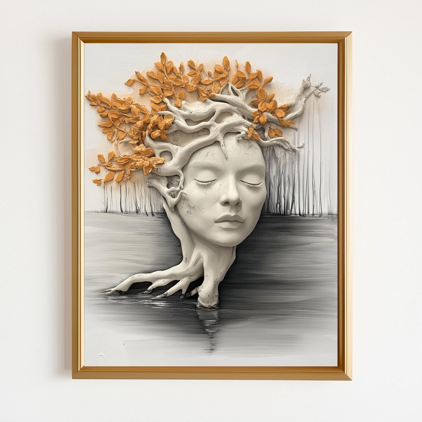 Abstract Tree Head Sculpture with Leaves - Modern Wall Art for Home or Office Decor