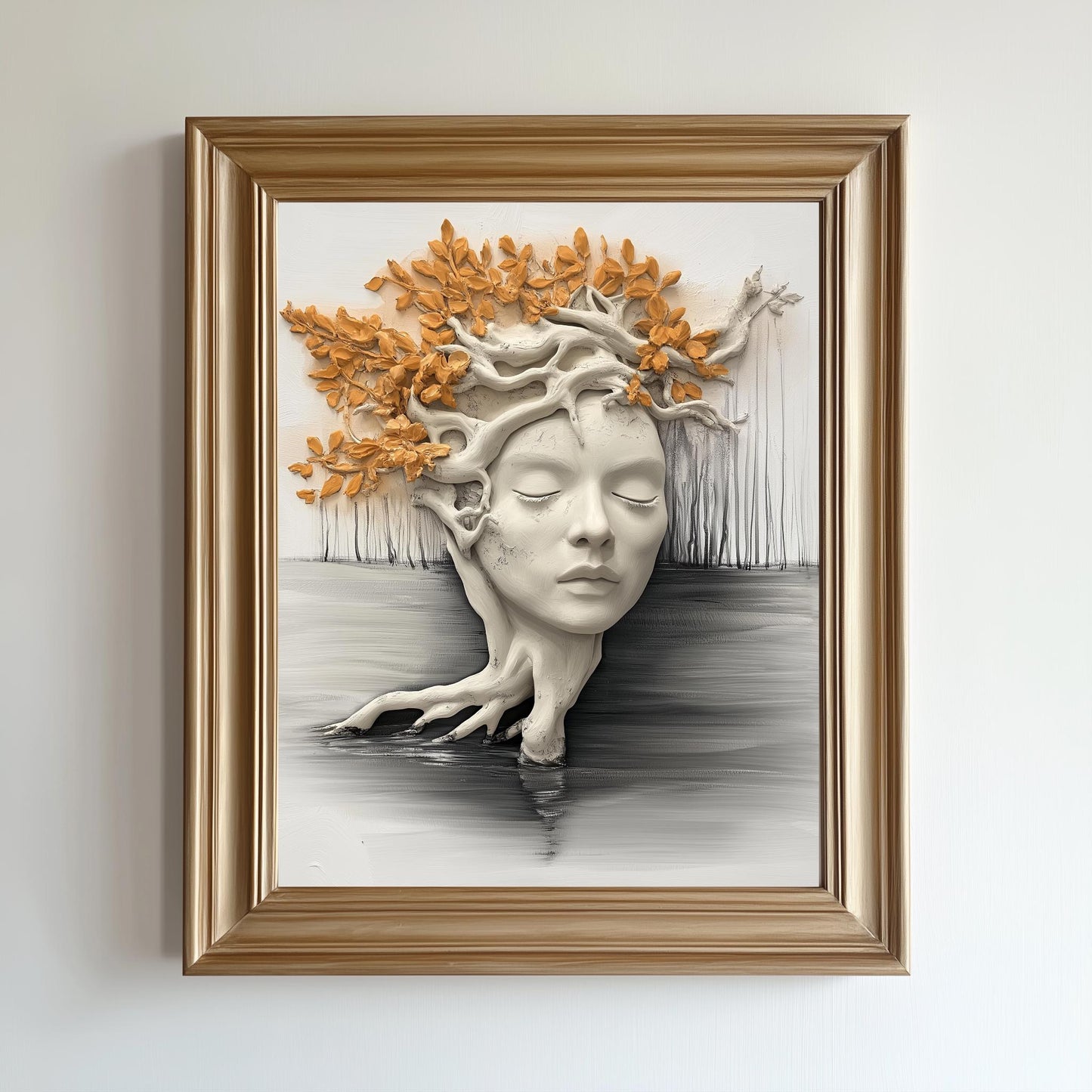 Abstract Tree Head Sculpture with Leaves - Modern Wall Art for Home or Office Decor