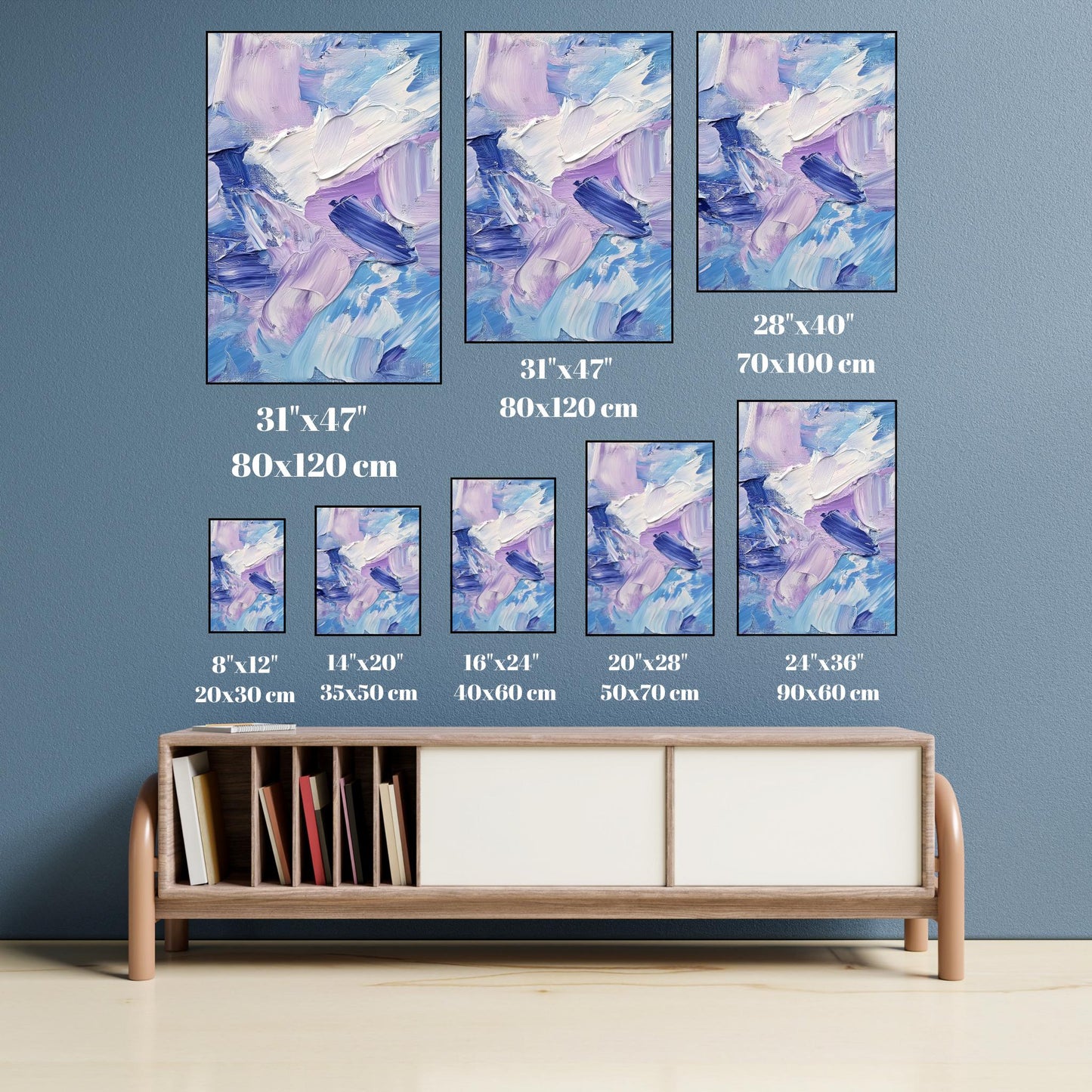 Textured Abstract Shades of Blue and Purple - Contemporary Wall Art Canvas