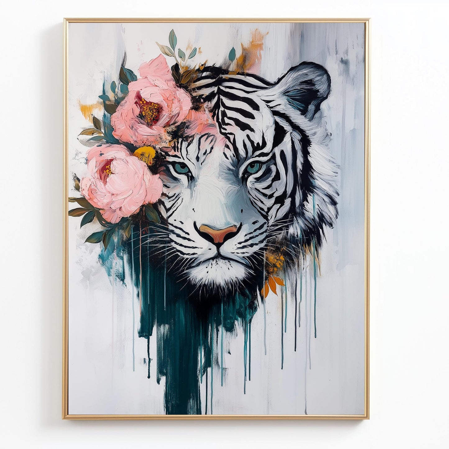 tiger wall art | floral tiger wall art | tiger wall decor | tiger wall art canvas | tiger wall art framed | white tiger canvas wall art