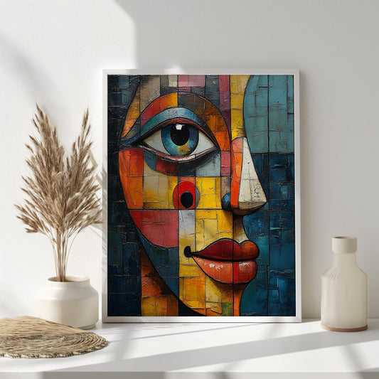 Abstract Face Canvas Art, Modern Geometric Wall Decor, Colorful Portrait Canvas Print, Contemporary Art, Living Room Wall Gift