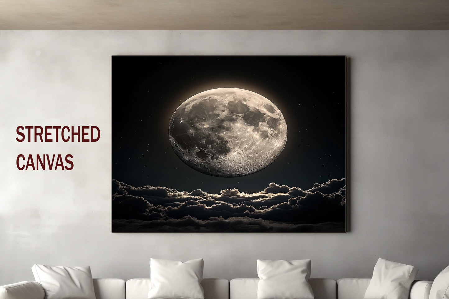 Full Moon Night Sky Wall Art | Celestial Landscape Canvas Print | Modern Space Photography Wall Decor | Mystical Full Moon Canvas Art