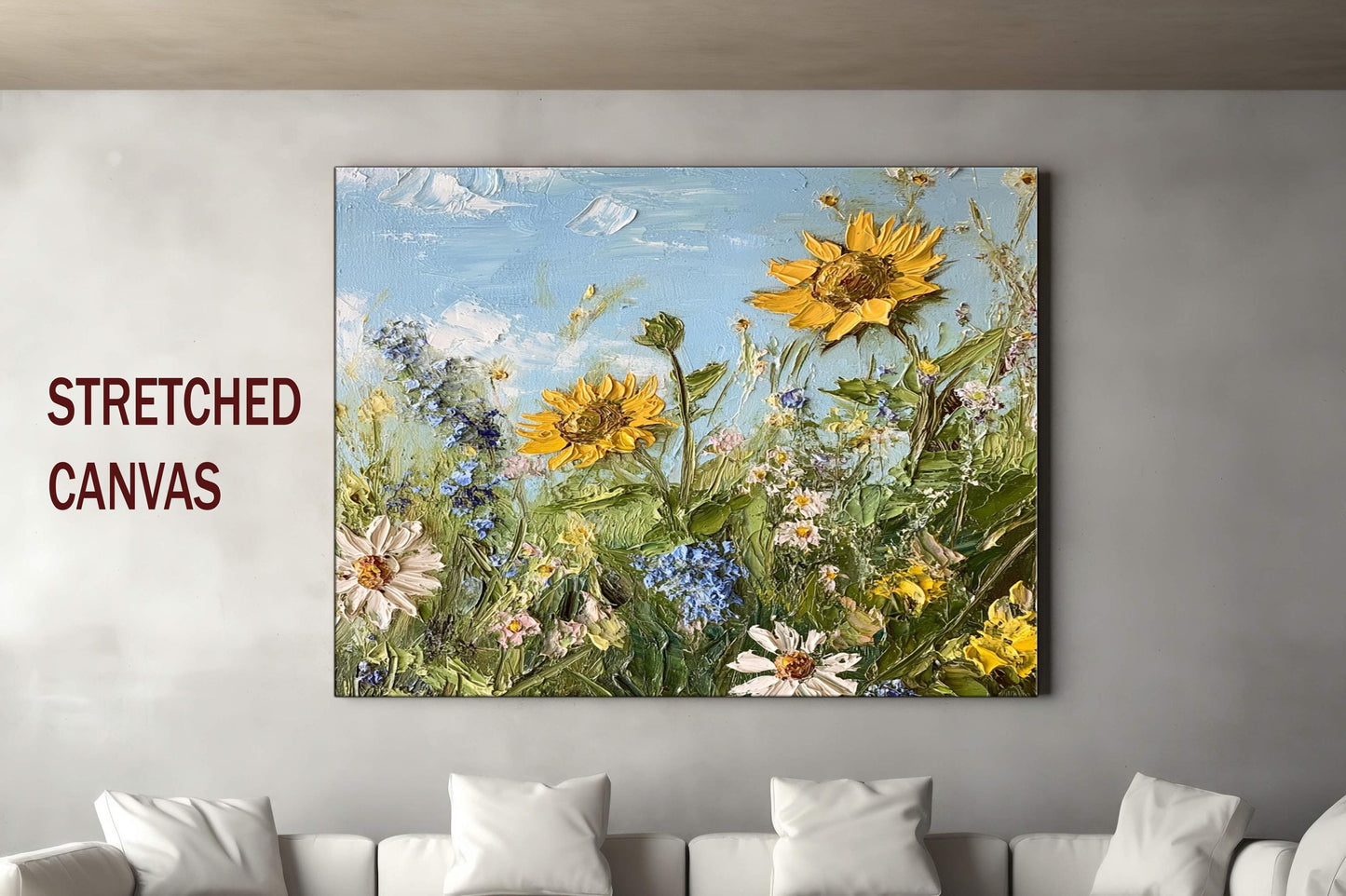 Sunflower Garden Oil Painting Wall Art  - Wildflower Canvas Print - Vibrant Floral Wall Art for Home Decor | Floral Wall Decor