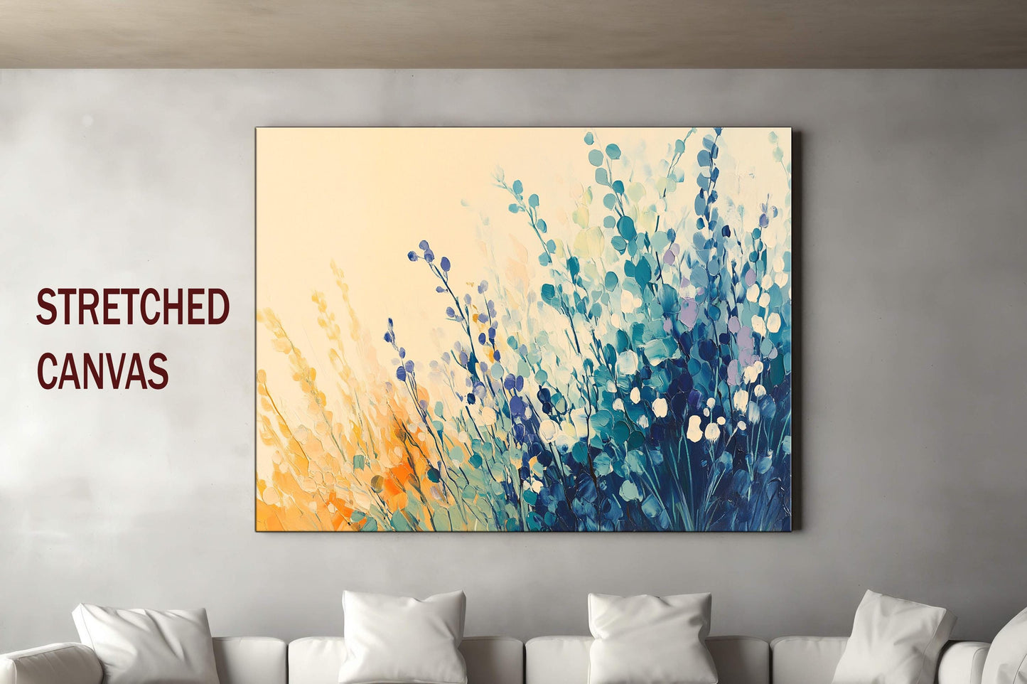 Abstract Floral Oil Painting - Pastel Wildflowers Artwork - Nature Inspired Wall Art for Living Room - Modern Botanical Decor