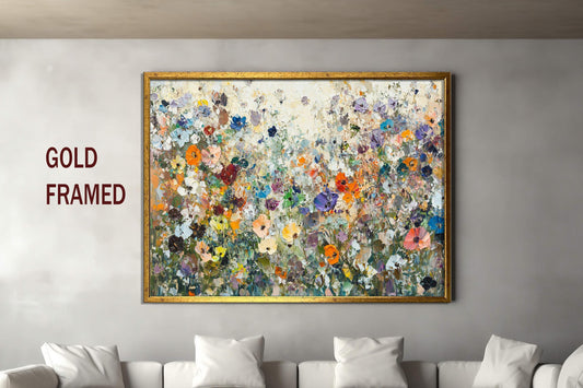 Vibrant Floral Abstract Painting on Canvas, Colorful Wildflowers Wall Art, Impressionist Style Home Decor for Living Room