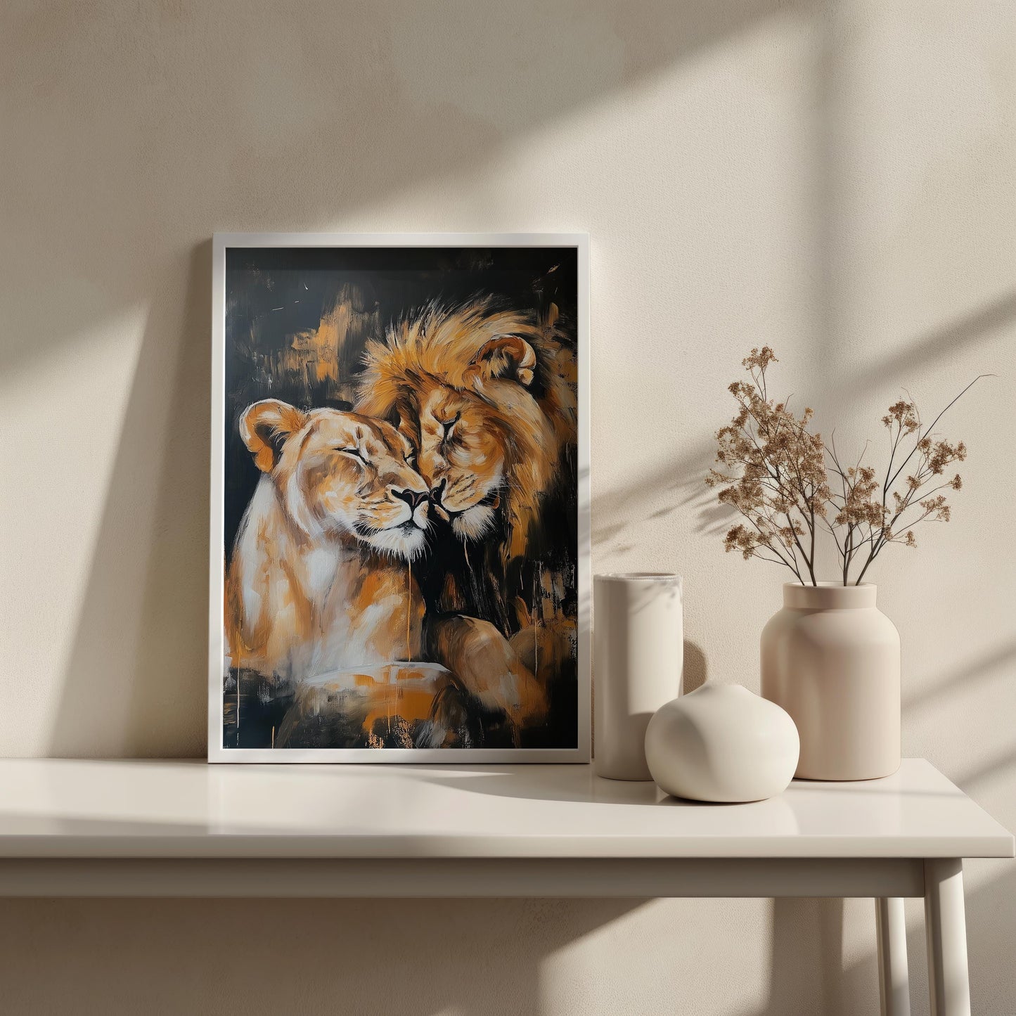 Lion and Lioness Canvas Art  Romantic Animal Wall Decor for Couples