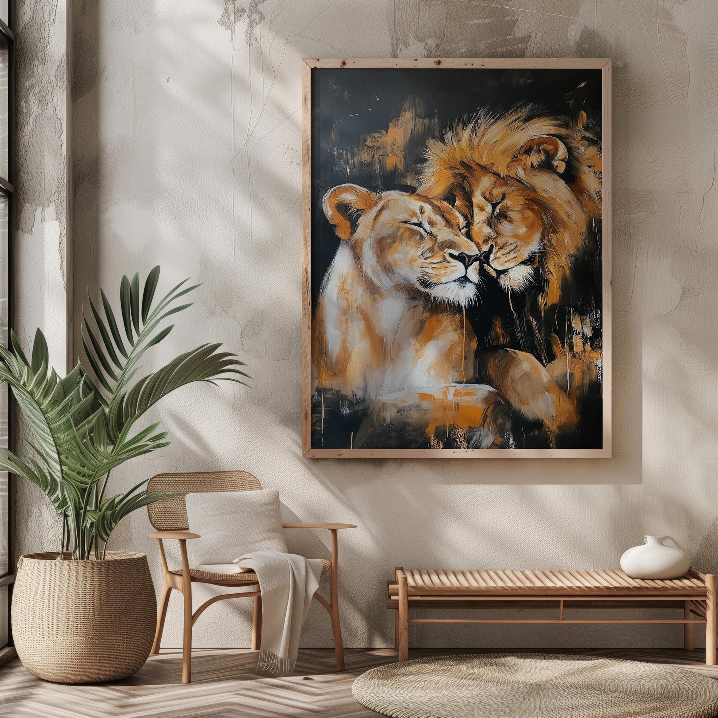 Lion and Lioness Canvas Art  Romantic Animal Wall Decor for Couples