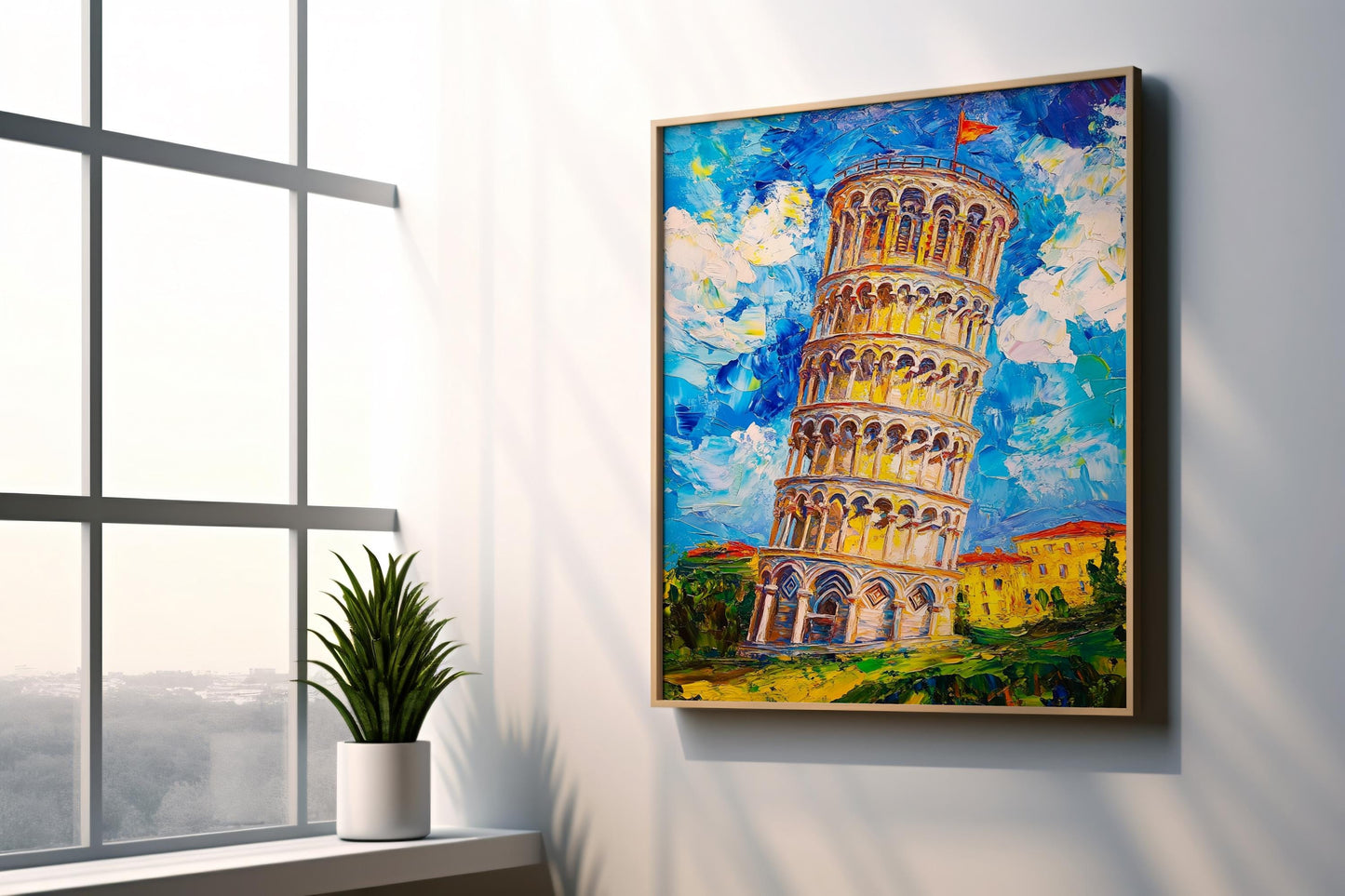 Leaning Tower of Pisa Canvas Wall Art | Vibrant Textured Painting | Bold Italian Landmark Design | Ready to Hang | İtalian Canvas Art