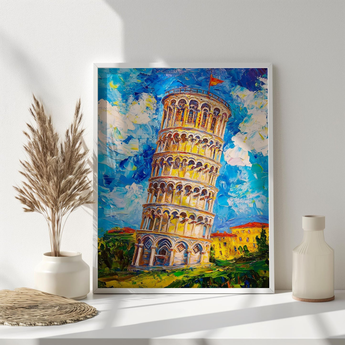 Leaning Tower of Pisa Canvas Wall Art | Vibrant Textured Painting | Bold Italian Landmark Design | Ready to Hang | İtalian Canvas Art