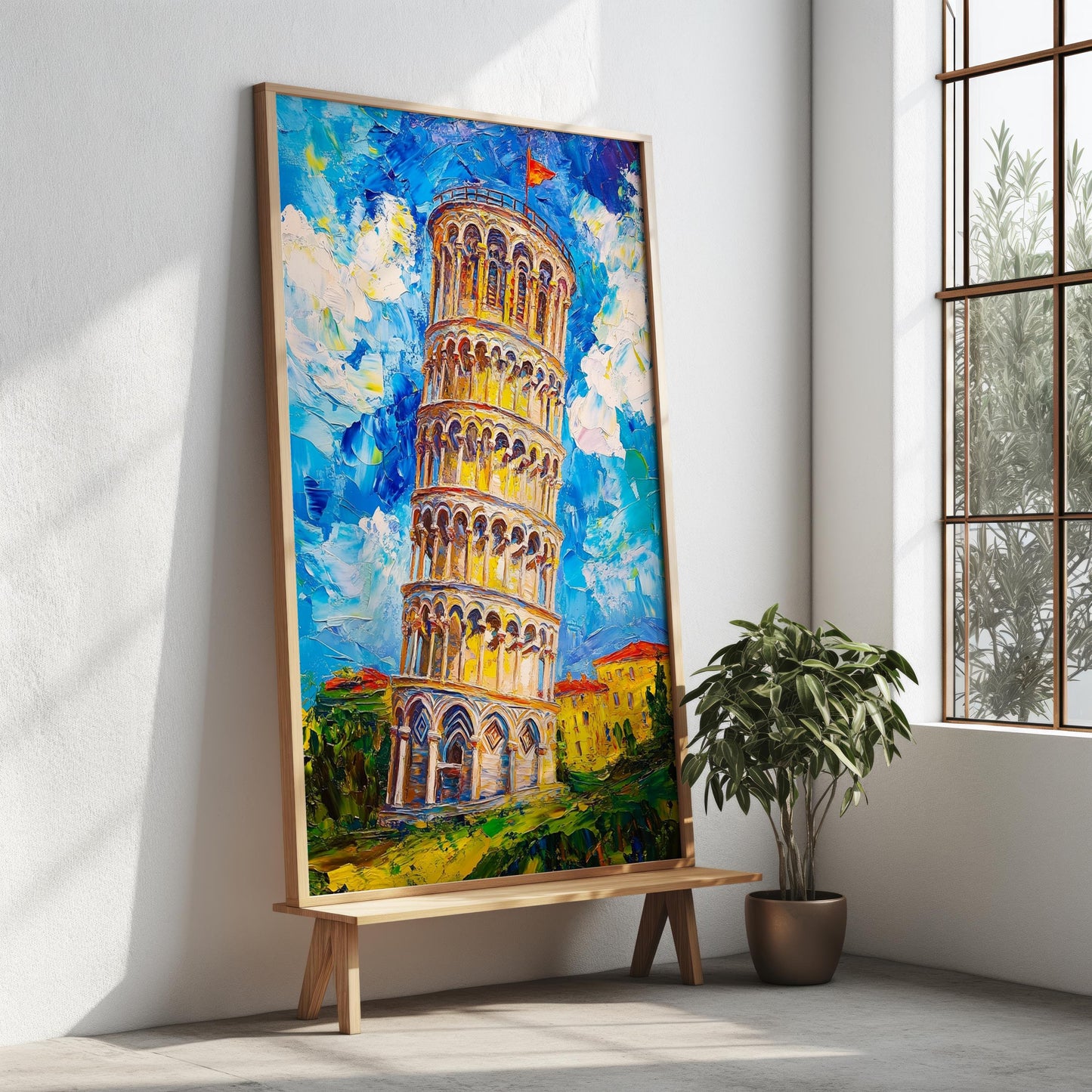 Leaning Tower of Pisa Canvas Wall Art | Vibrant Textured Painting | Bold Italian Landmark Design | Ready to Hang | İtalian Canvas Art