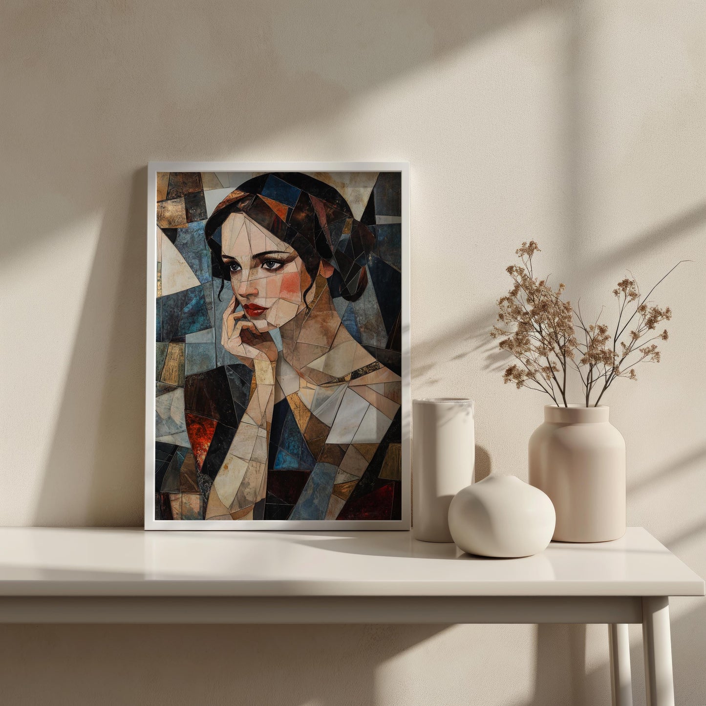 Abstract Woman Mosaic Canvas Wall Art | Textured Geometric Portrait | Bold and Modern Design | Ready to Hang | Abstract Portrait Print