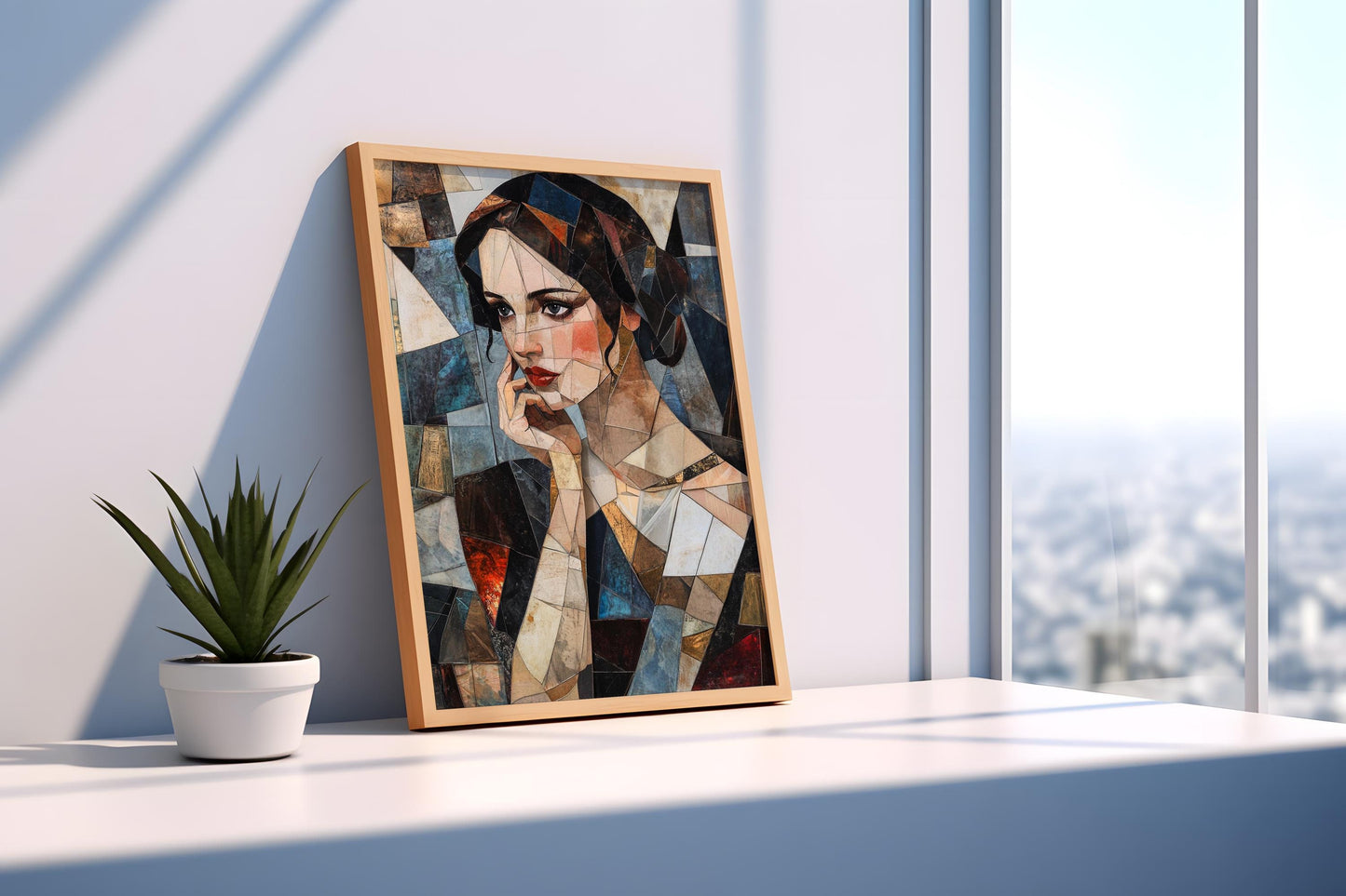 Abstract Woman Mosaic Canvas Wall Art | Textured Geometric Portrait | Bold and Modern Design | Ready to Hang | Abstract Portrait Print