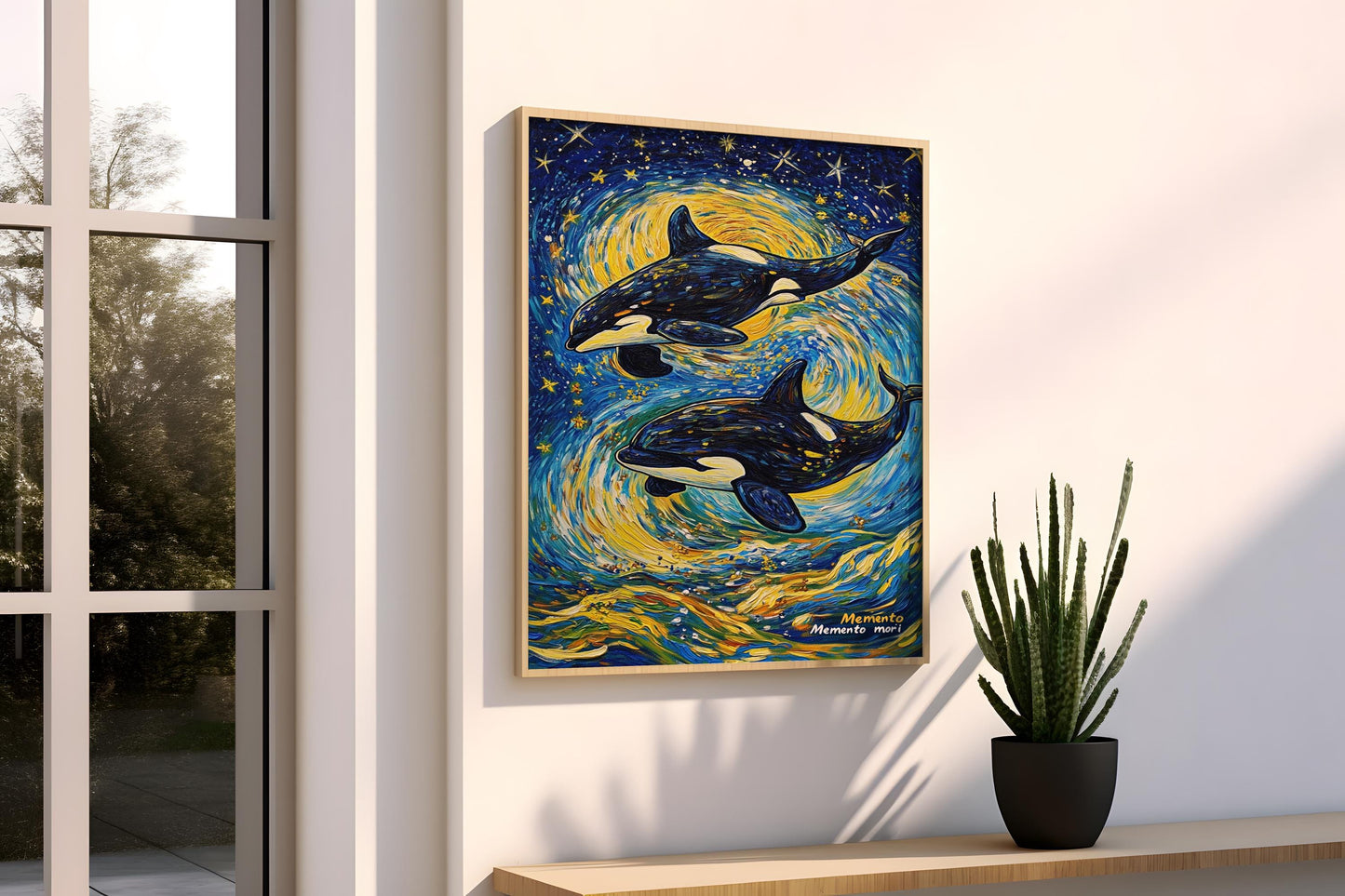 Starry Night Orca Canvas Wall Art | Vibrant Whale Ocean Design | Van Gogh Style Textured Painting | Ready to Hang | Starry Orca Art