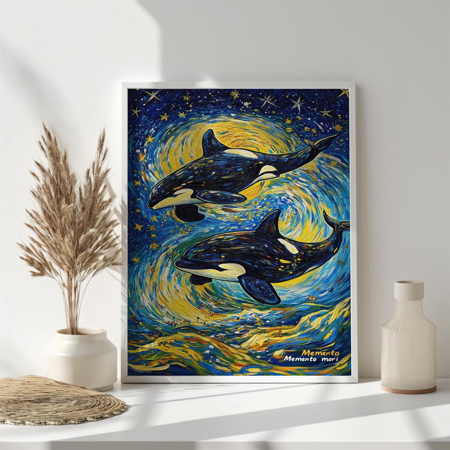 Starry Night Orca Canvas Wall Art | Vibrant Whale Ocean Design | Van Gogh Style Textured Painting | Ready to Hang | Starry Orca Art