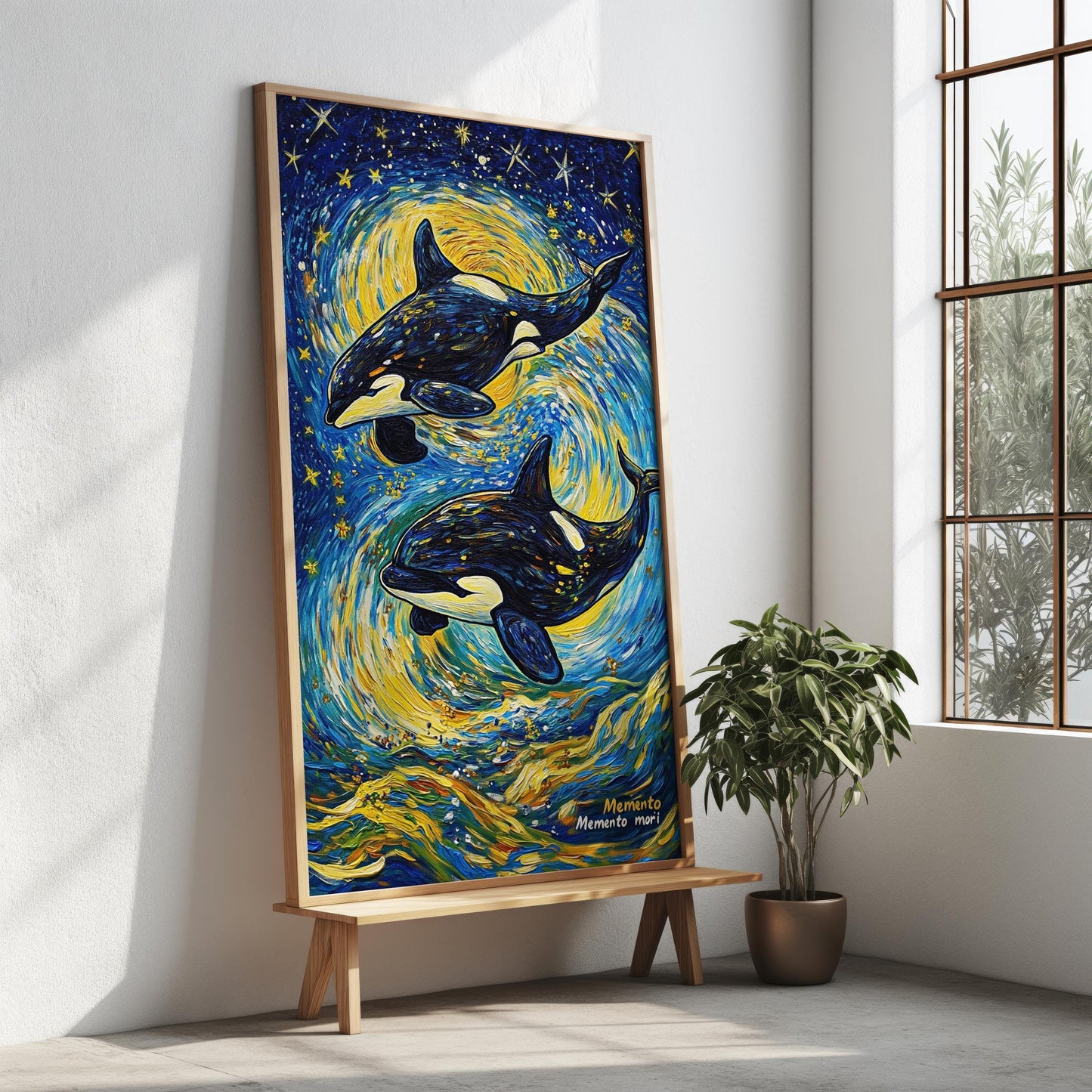 Starry Night Orca Canvas Wall Art | Vibrant Whale Ocean Design | Van Gogh Style Textured Painting | Ready to Hang | Starry Orca Art