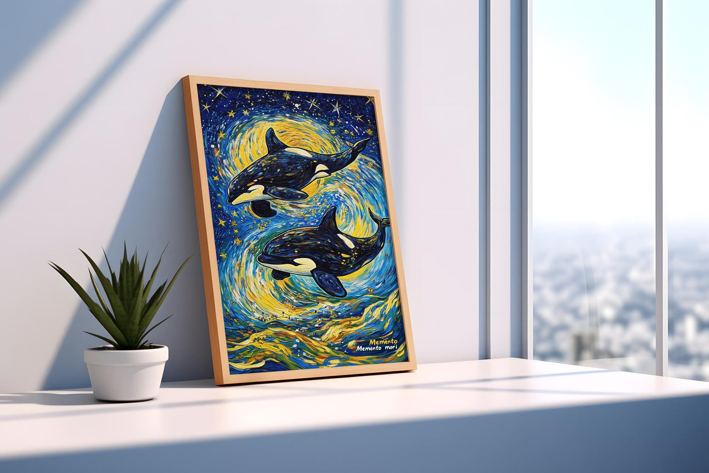 Starry Night Orca Canvas Wall Art | Vibrant Whale Ocean Design | Van Gogh Style Textured Painting | Ready to Hang | Starry Orca Art