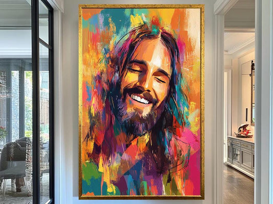 Jesus Colorful Abstract Portrait Wall Art Print, Jesus Modern Artwork for Home Décor, Jesus Digital Painting, Unique Wall Decoration