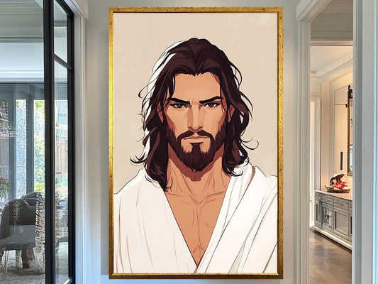 Jesus Portrait Wall Art, Jesus Minimalist Digital Illustration, Modern Art Print for Home Décor, Jesus Wall Decor | Religious Canvas Decor