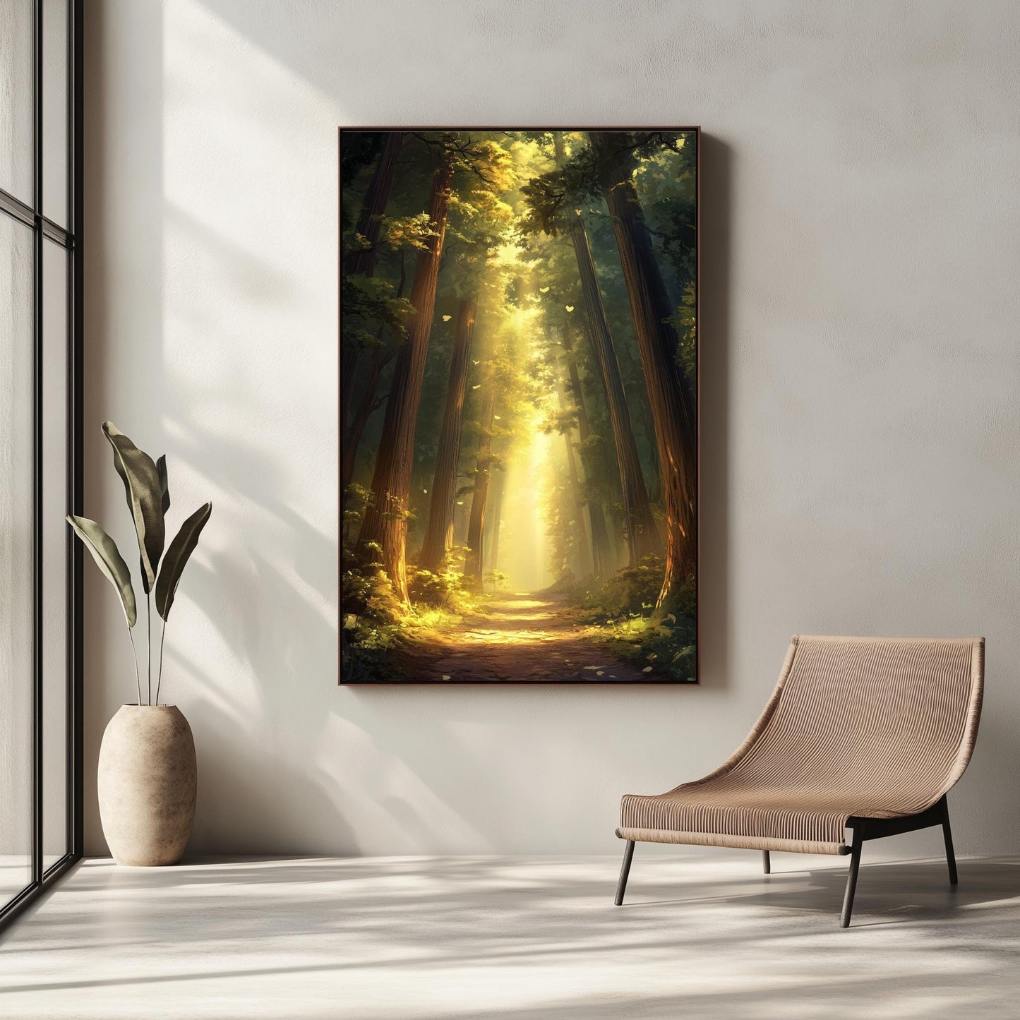 Sunlit Forest Path Canvas Print - Peaceful Nature Wall Art, Woodland Pathway Decor for Home, Inspirational Wall Decor for Meditation Room