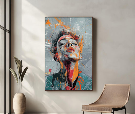 Abstract Portrait Wall Art, Graffiti Style Canvas, Modern Colorful Decor