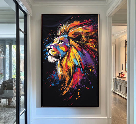 Bold Lion Canvas Art  Vibrant Abstract Animal Wall Decor for Living Room & Office