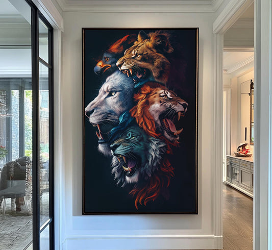 Wild Animal Collage Wall Art - Fierce Multispecies Canvas for Bold Decor