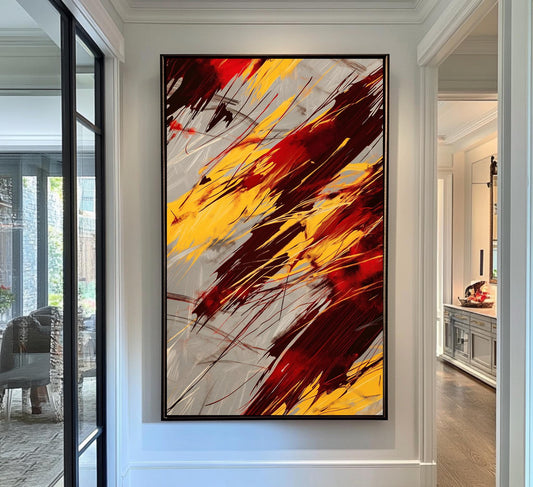 Fiery Abstract Wall Art - Bold Red and Yellow Canvas for Modern Spaces