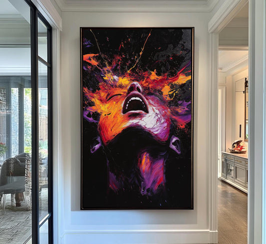 Abstract Expressionism Canvas Art - Emotional Explosion Portrait with Vibrant Colors for Modern Wall Decor, Large Abstract Art