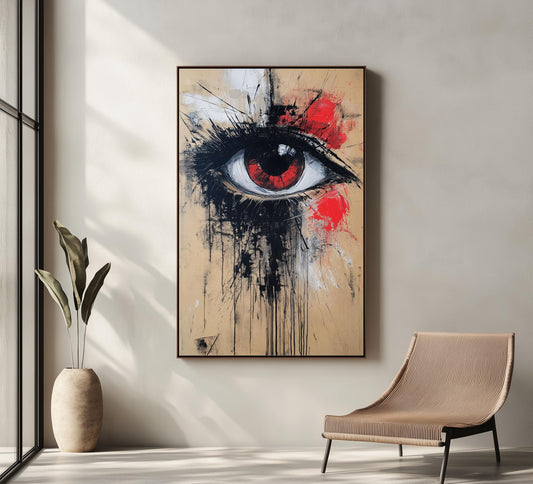 Abstract Eye Art Canvas, Red and Black Modern Wall Decor, Expressionist Wall Art, Eye Graphic Print, Large Canvas, Abstract Portrait