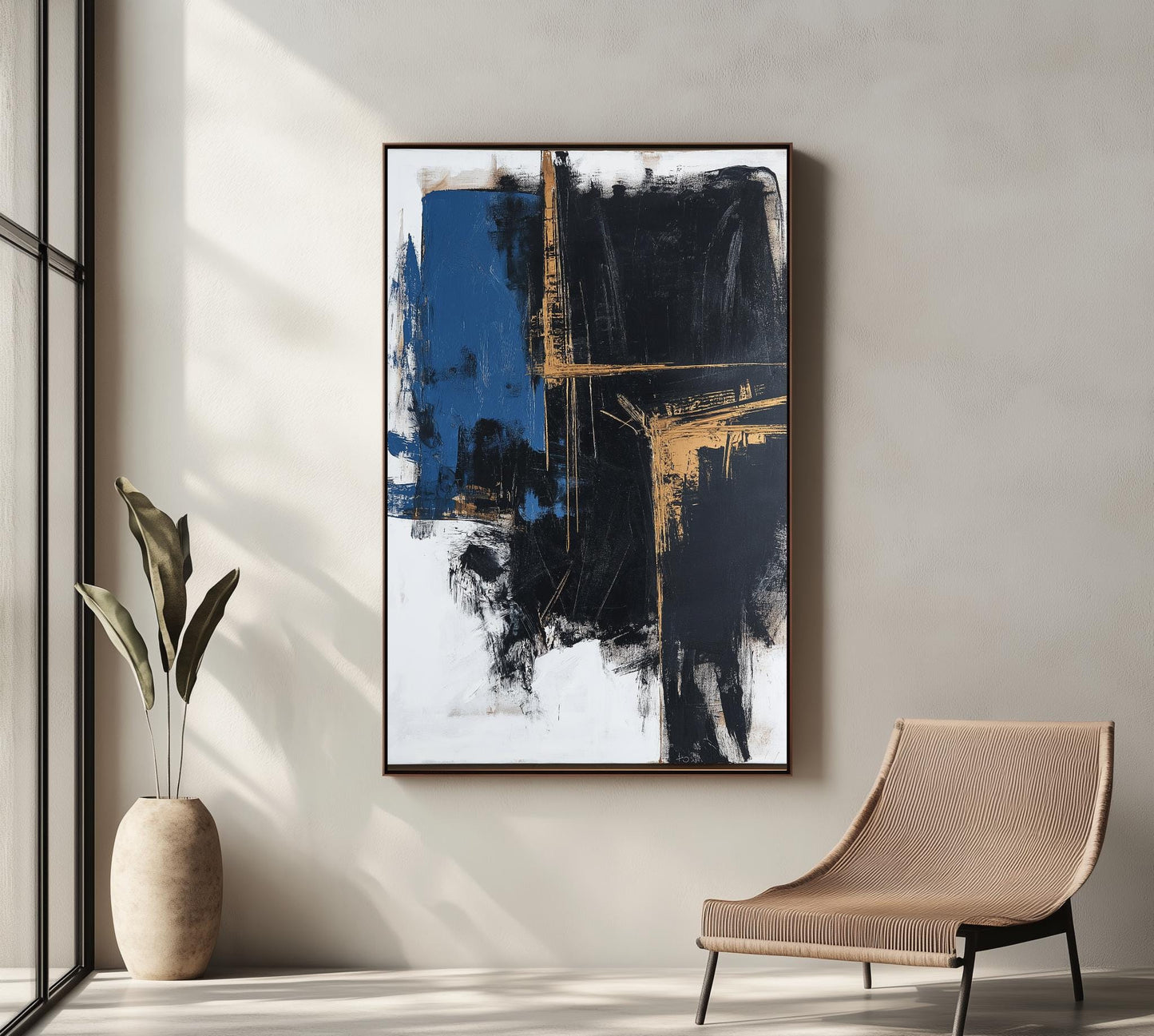 Abstract Blue and Black Canvas Art, Modern Wall Decor, Bold Abstract Painting for Living Room