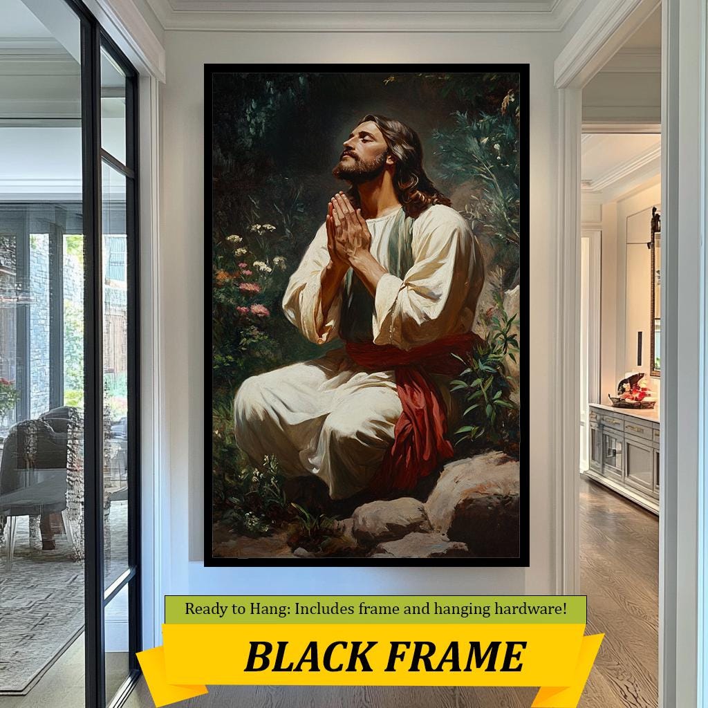 Jesus Praying in Garden Artwork, Inspirational Religious Painting, Christian Wall Art for Home Decor, Faith and Serenity Print