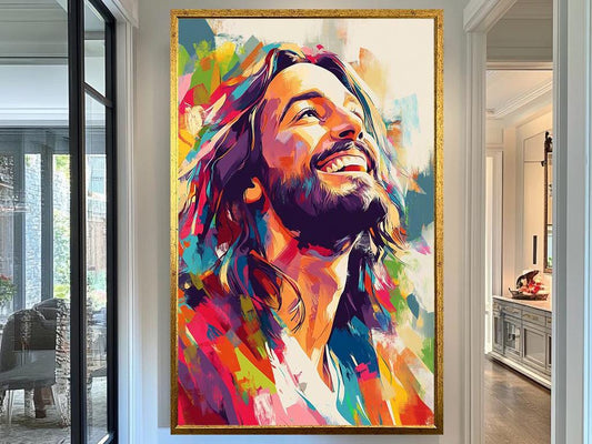 Vibrant Jesus Portrait Artwork, Colorful Christian Wall Art, Jesus Christ Canvas Art Set, Christian Home Decor Print, Jesus Wall Art