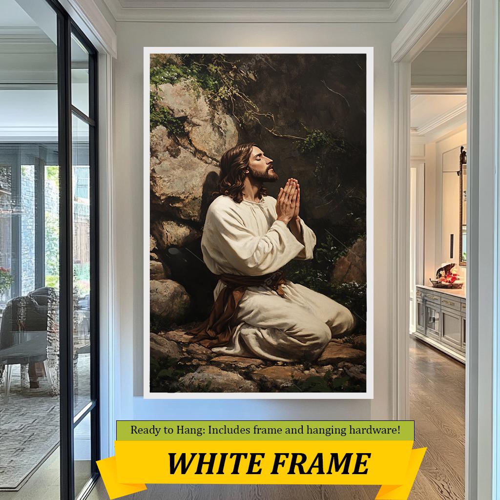 Jesus Praying in Gethsemane Wall Art, Inspirational Christian Artwork, Spiritual Faith Painting for Home and Prayer Room Decor