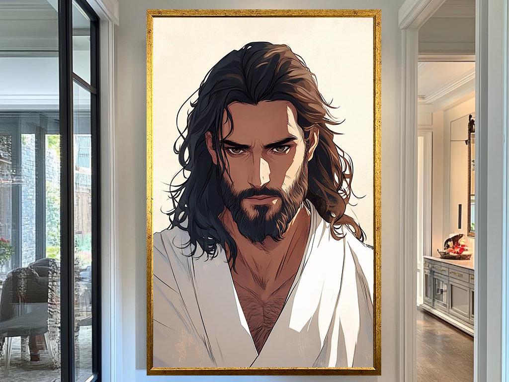 Powerful Jesus Christ Portrait Wall Art, Minimalist Spiritual Artwork, Modern Christian Home Décor, Inspirational Faith Illustration