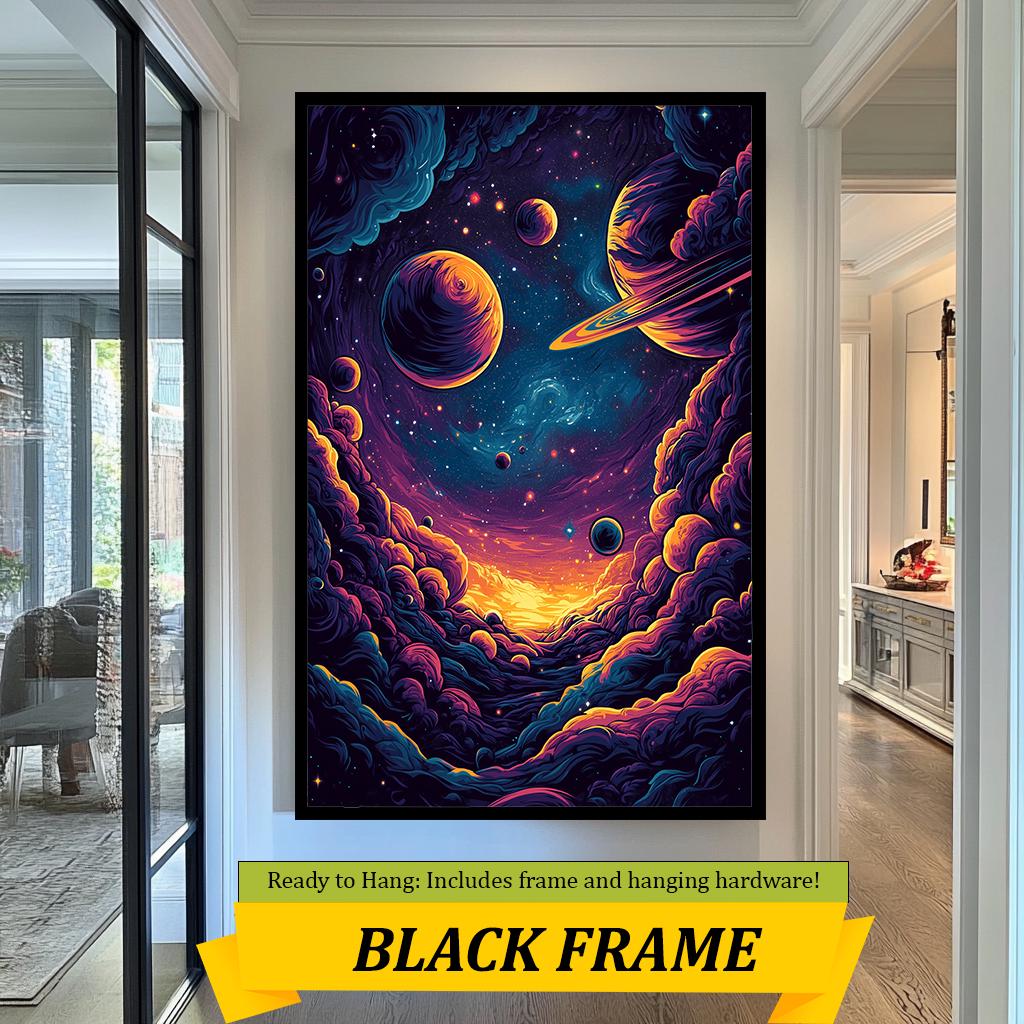 Galaxy Wall Art | Cosmic Canvas Decor Vibrant Galaxy Illustration with Planets and Clouds - Cosmic Digital Art for Home Decor