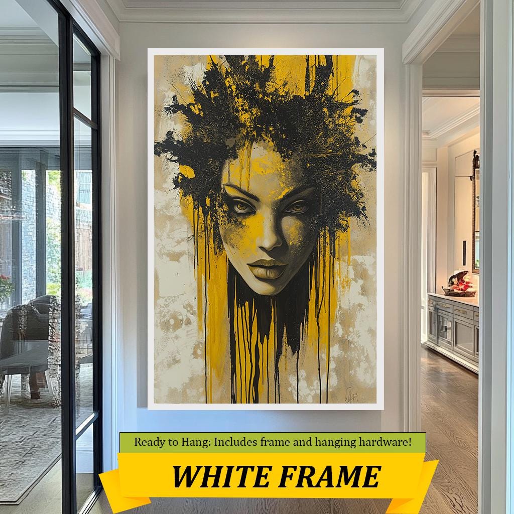 Abstract Woman Canvas Art, Bold Yellow and Black Portrait Painting, Modern Textured Artwork, Unique Wall Decor for Home or Office