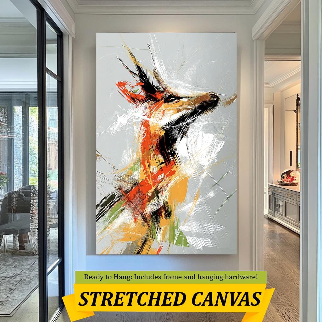 Abstract Antelope Canvas Art, Vibrant Wildlife-Inspired Painting, Modern Colorful Animal Wall Decor, Bold Artistic Home Accent