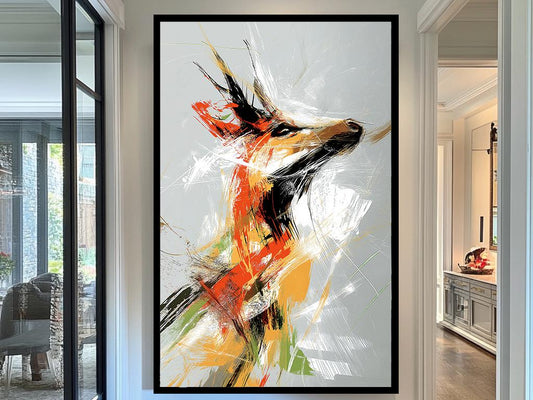 Abstract Antelope Canvas Art, Vibrant Wildlife-Inspired Painting, Modern Colorful Animal Wall Decor, Bold Artistic Home Accent