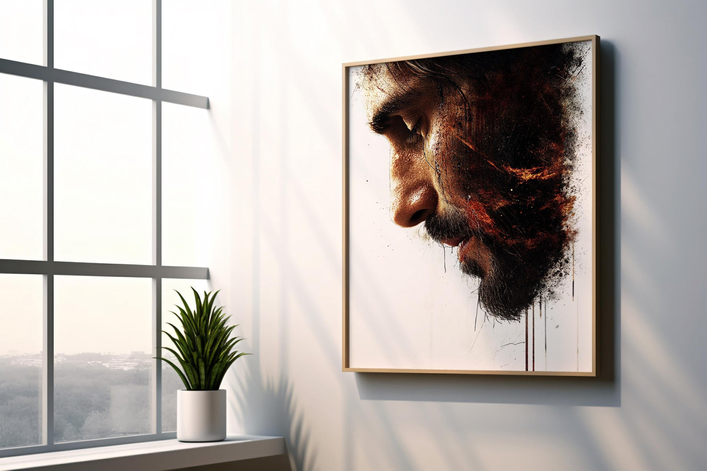 Jesus Wall Art Print | Abstract Profile Wall Art  Modern Splash Effect Canvas Print | Contemporary Portrait Wall Decor | Brown Black Art