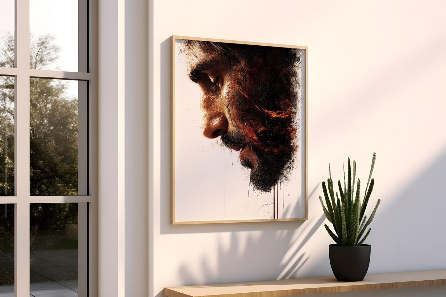 Jesus Wall Art Print | Abstract Profile Wall Art  Modern Splash Effect Canvas Print | Contemporary Portrait Wall Decor | Brown Black Art