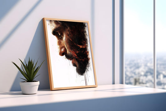 Jesus Wall Art Print | Abstract Profile Wall Art  Modern Splash Effect Canvas Print | Contemporary Portrait Wall Decor | Brown Black Art