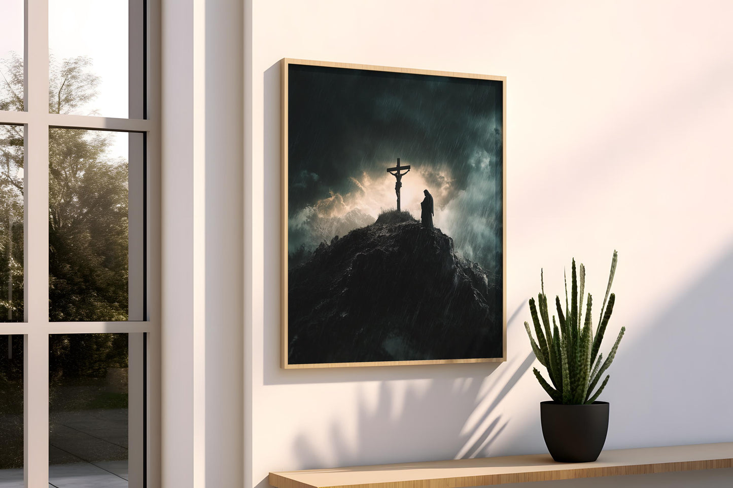 Jesus Wall Art | Crucifixion Wall Art | Religious Storm Canvas Print | Christian Cross Wall Decor | Sacred Moment Art | Spiritual Artwork