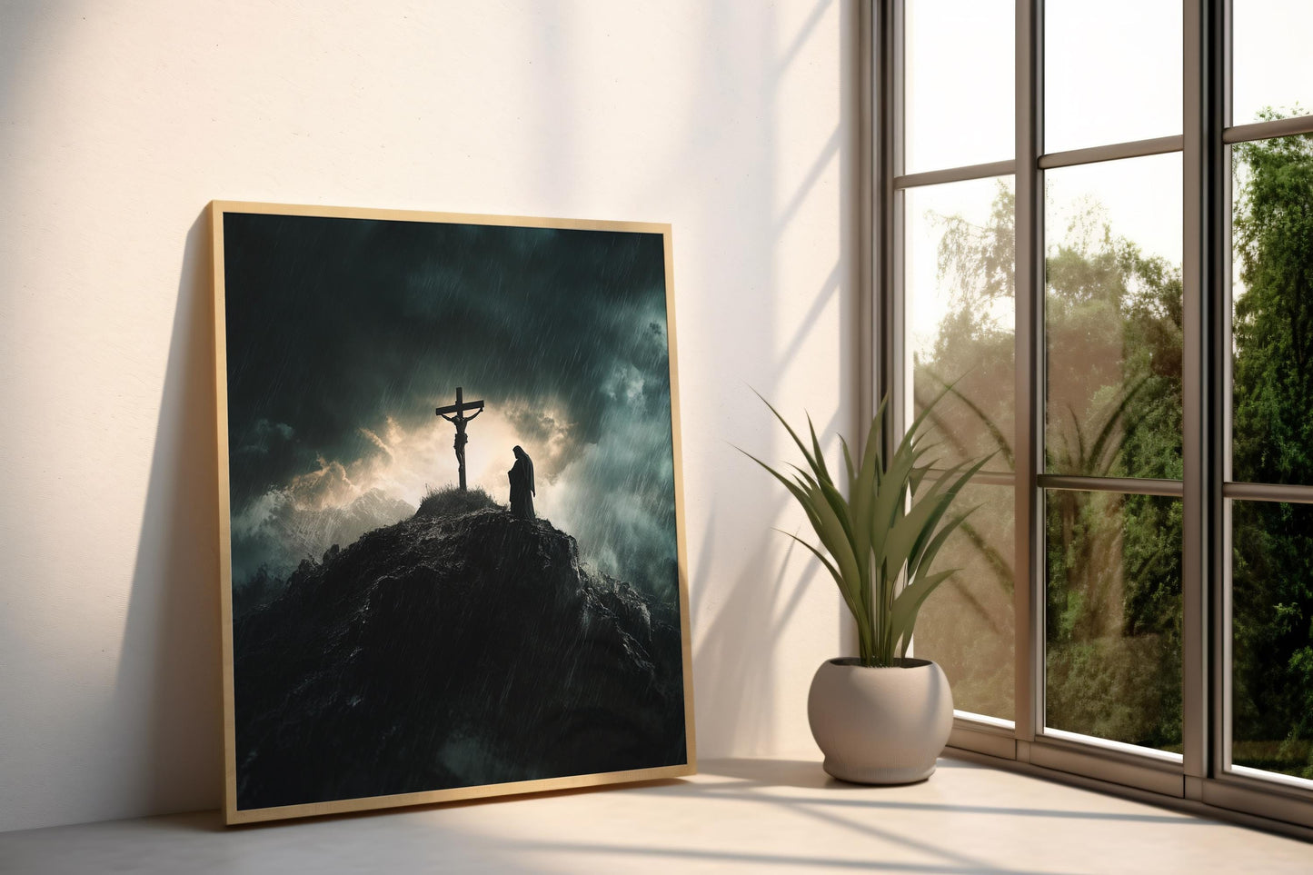 Jesus Wall Art | Crucifixion Wall Art | Religious Storm Canvas Print | Christian Cross Wall Decor | Sacred Moment Art | Spiritual Artwork