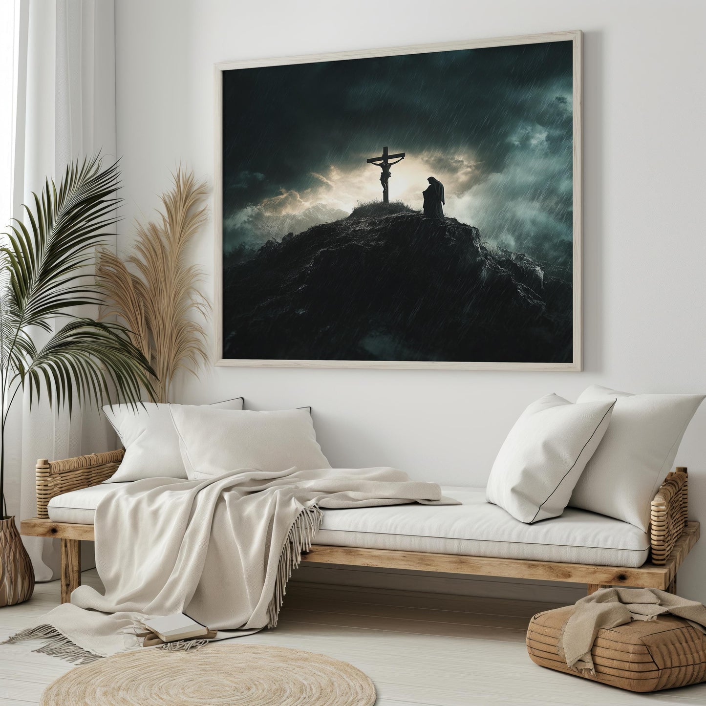 Jesus Wall Art | Crucifixion Wall Art | Religious Storm Canvas Print | Christian Cross Wall Decor | Sacred Moment Art | Spiritual Artwork