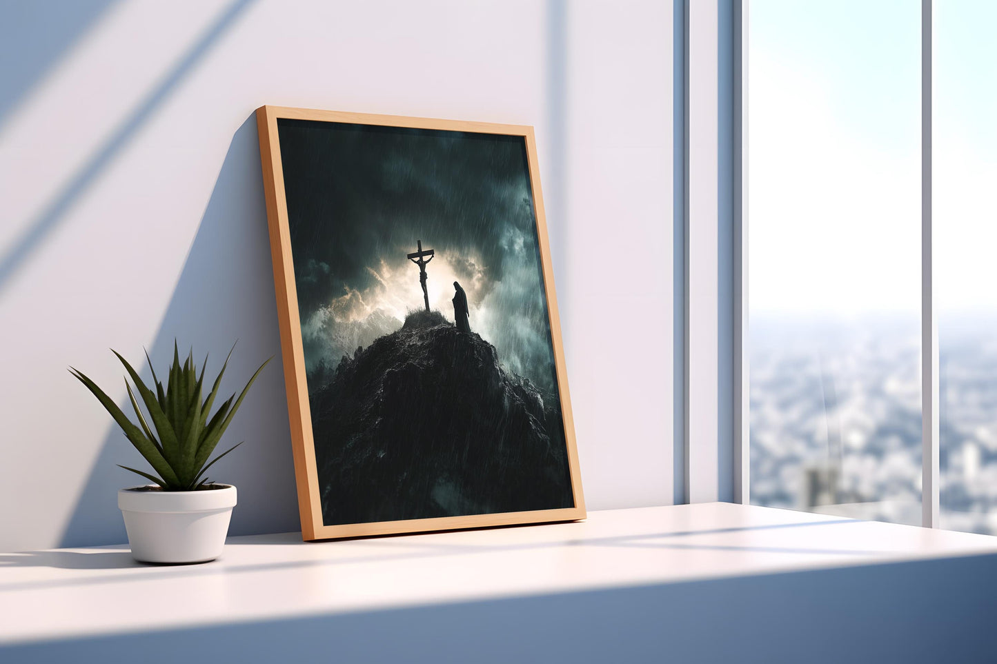 Jesus Wall Art | Crucifixion Wall Art | Religious Storm Canvas Print | Christian Cross Wall Decor | Sacred Moment Art | Spiritual Artwork